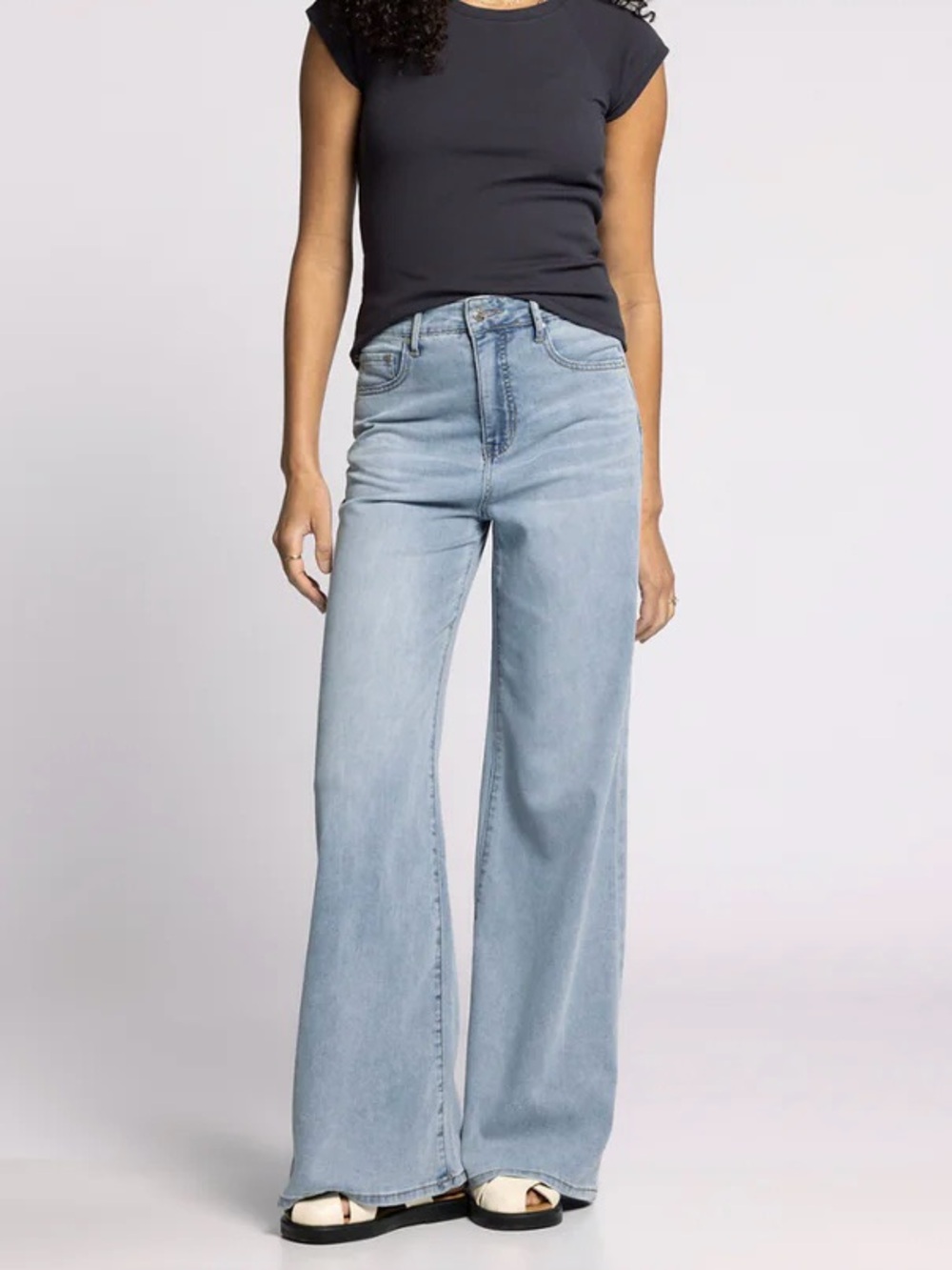 Thread & Supply Wide Leg Mid-Rise Baggy Jeans Denim Cotton Soft